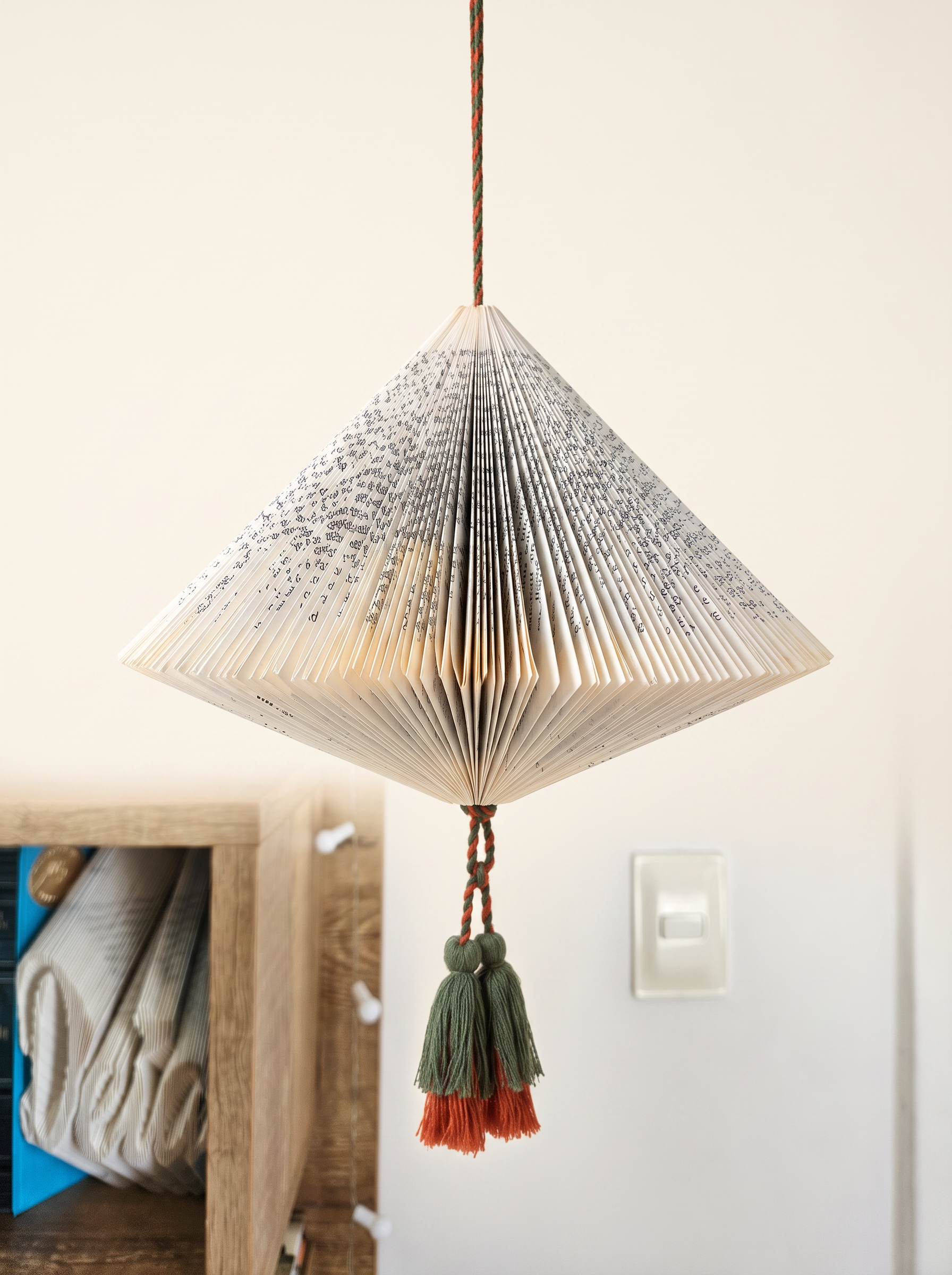 Escultura de bookfolding em cone com projeção das folhas dobradas Escultura de bookfolding em cone com projeção das folhas dobradas