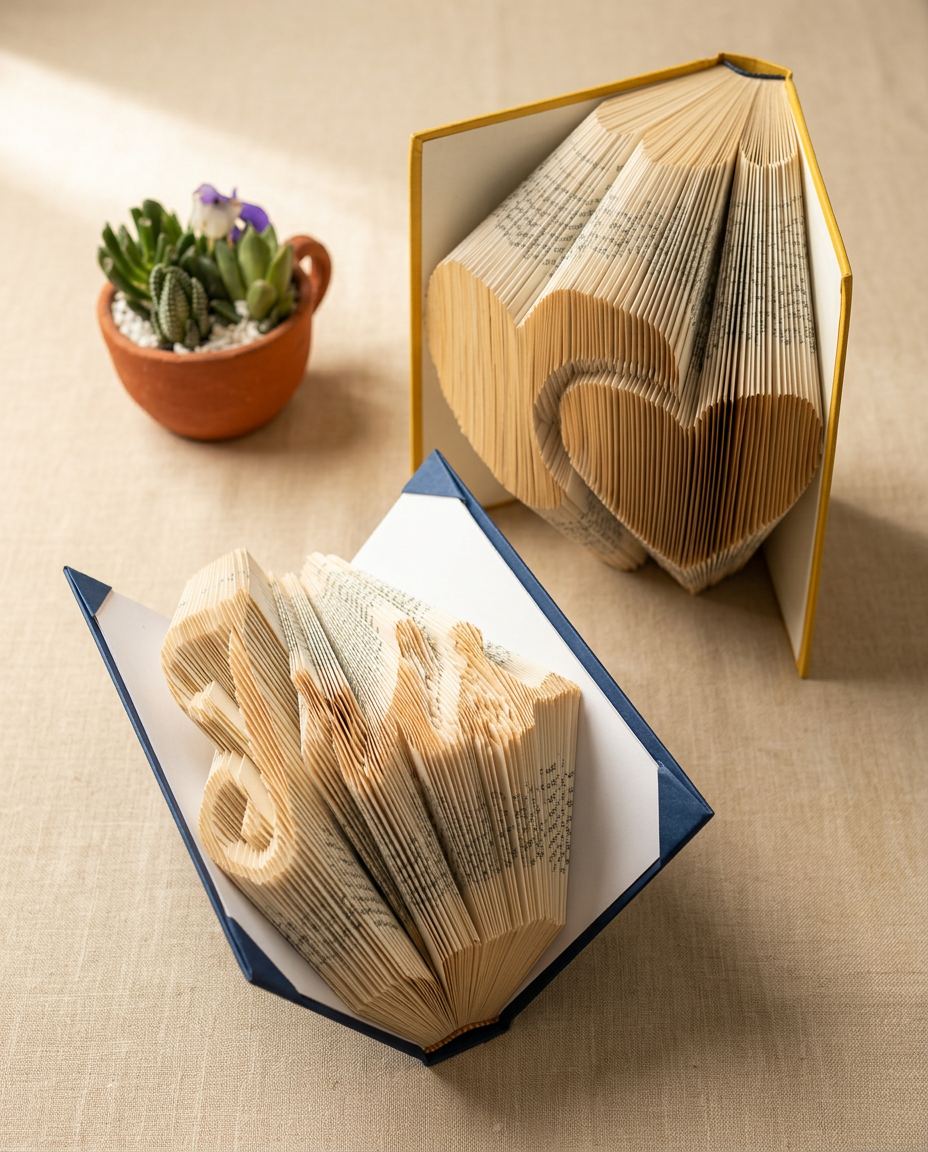 Livro dobrado formando um coração entre as páginas